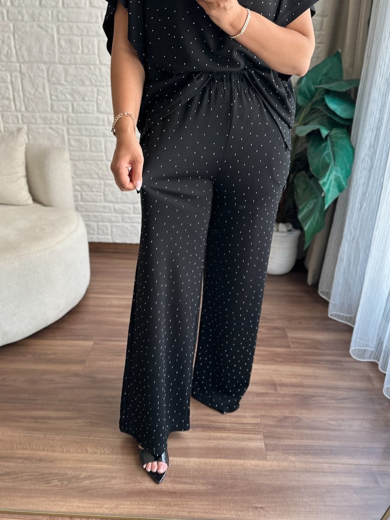 Premium Kayık Yaka Düşük Kol Taş Baskılı Modal Takım