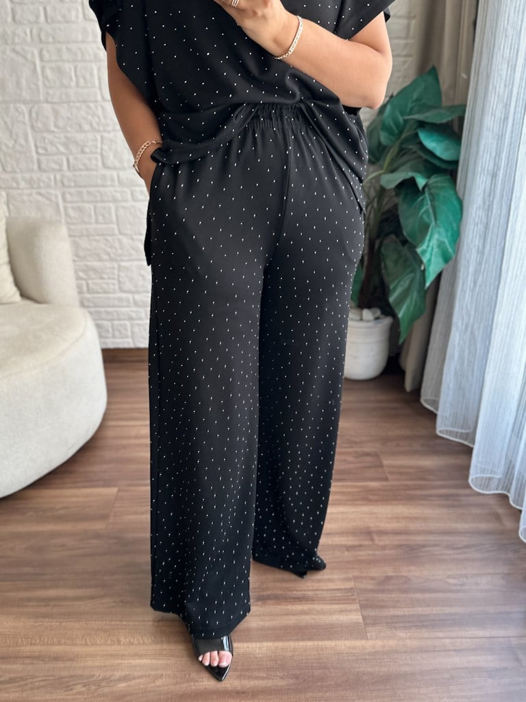 Premium Kayık Yaka Düşük Kol Taş Baskılı Modal Takım