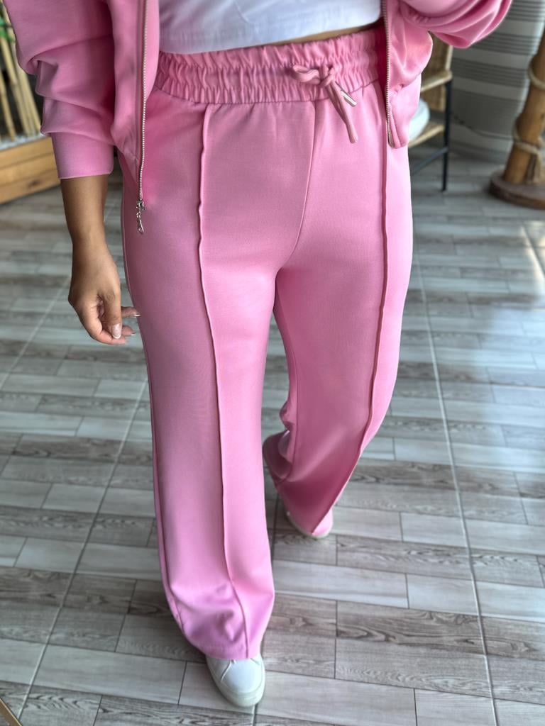 Premium Oysh Kumaş Fermuarlı Palazzo Takım Pembe