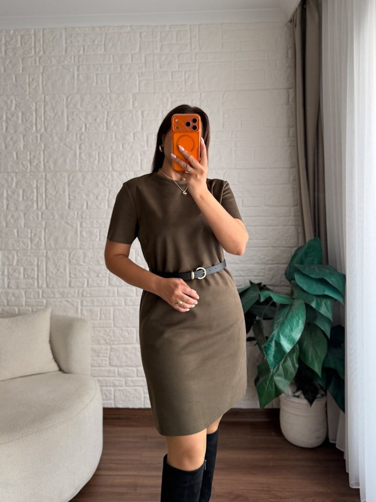 Premium Özel Üretim Nubuk Elbise Haki Yeşil