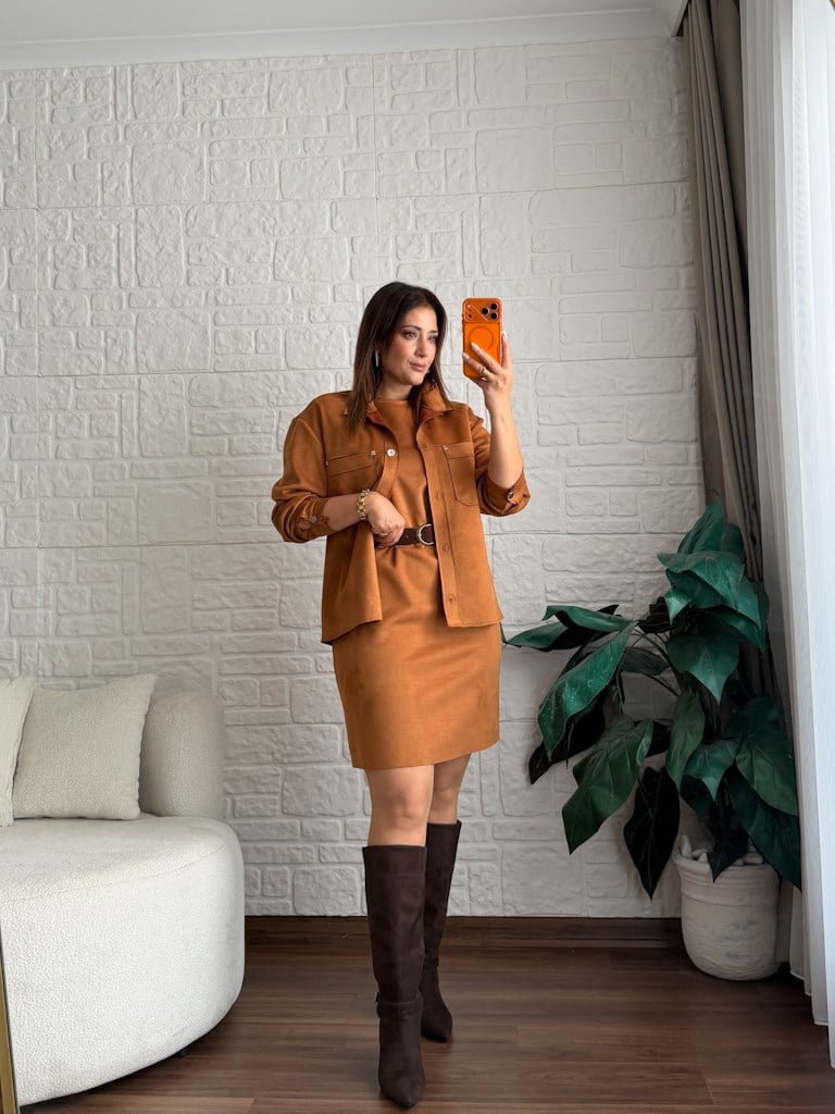 Premium Özel Üretim Nubuk Elbise Taba
