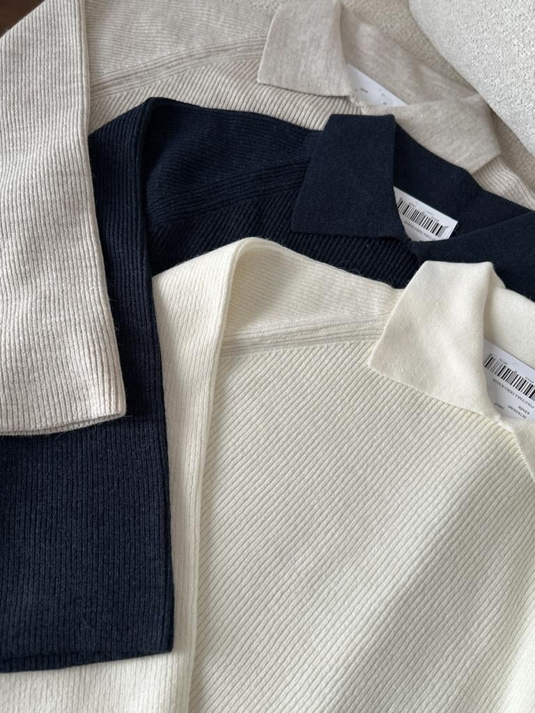 Premium Polo Yaka Triko Kazak Ekru