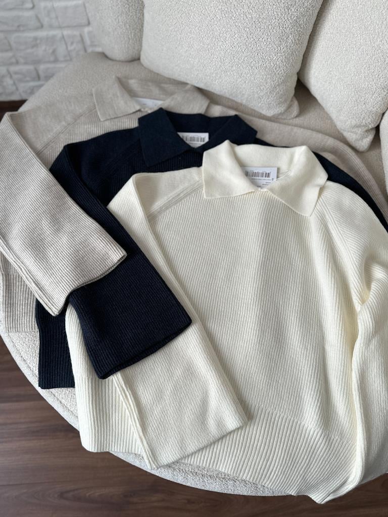 Premium Polo Yaka Triko Kazak Ekru