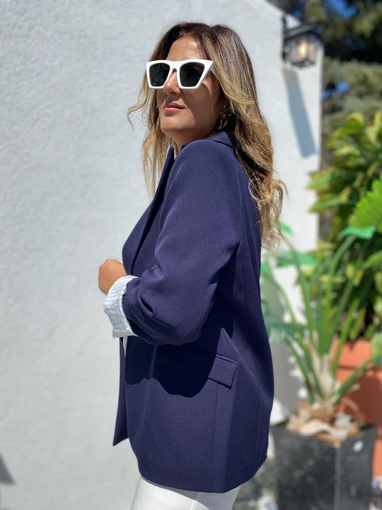 Premium Seri Astarlı Çizgili Blazer Ceket Lacivert