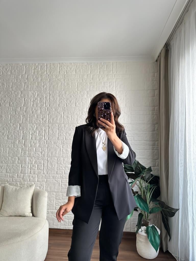 Premium Seri Astarlı Çizgili Blazer Ceket Siyah