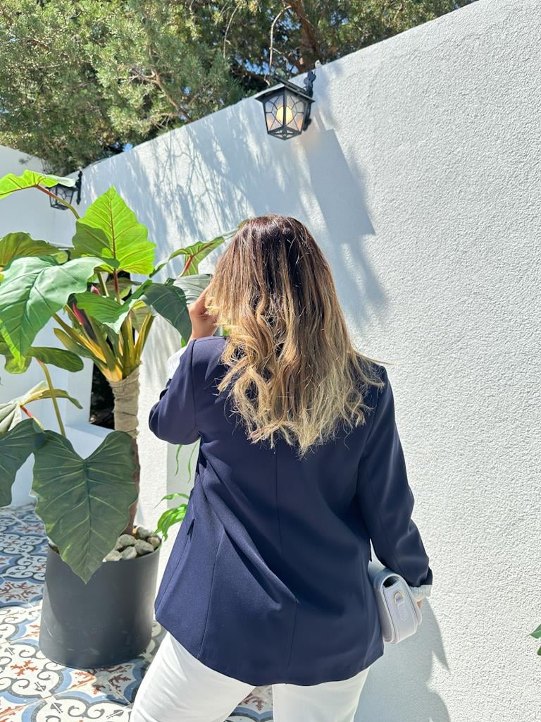 Premium Seri Astarlı Çizgili Blazer Ceket Lacivert
