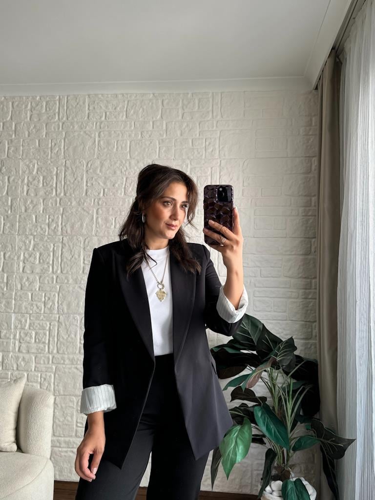 Premium Seri Astarlı Çizgili Blazer Ceket Siyah
