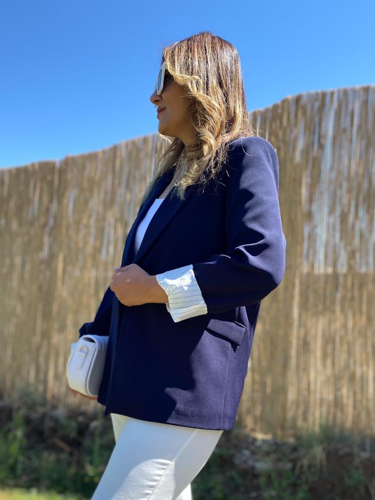 Premium Seri Astarlı Çizgili Blazer Ceket Lacivert