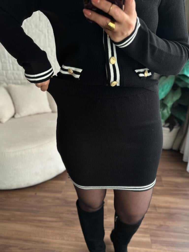 Premium Şeritli Triko Takım Siyah