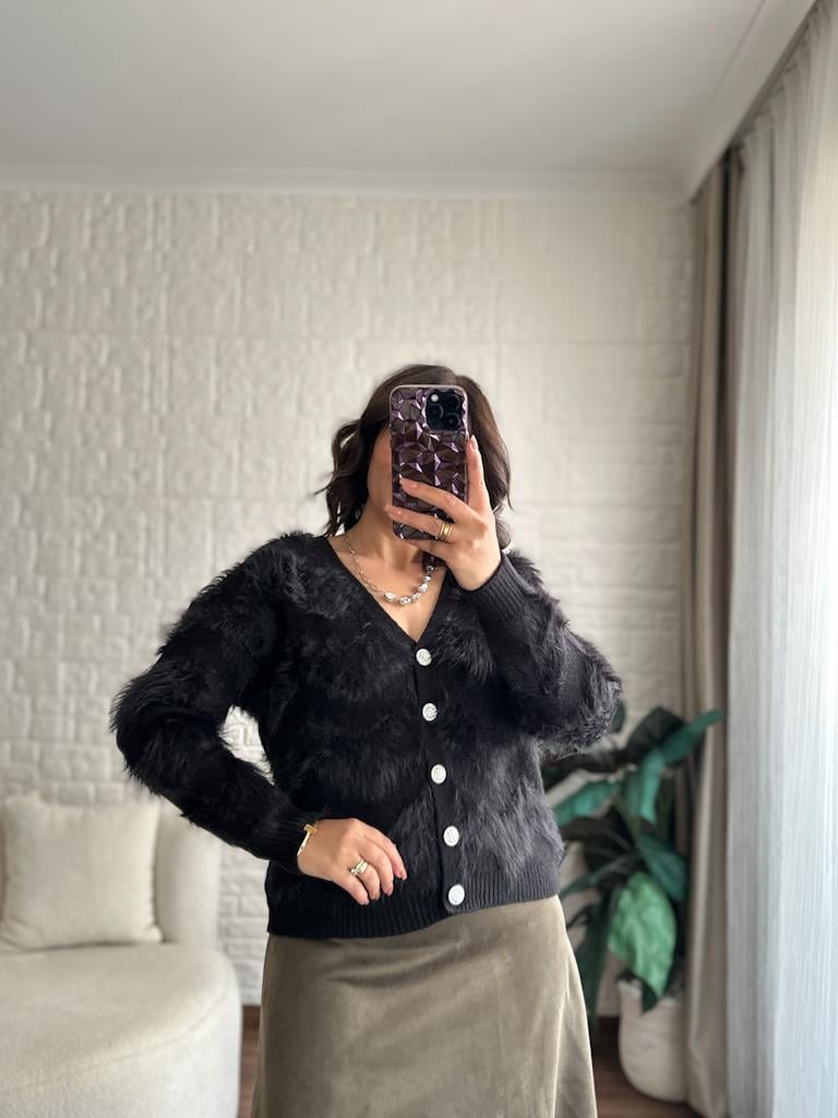 Premium V Yaka Sakal Model Triko Hırka Siyah