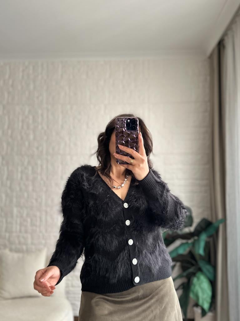 Premium V Yaka Sakal Model Triko Hırka Siyah