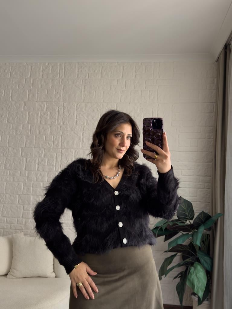 Premium V Yaka Sakal Model Triko Hırka Siyah