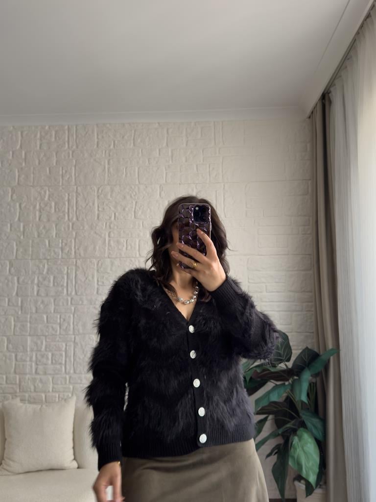 Premium V Yaka Sakal Model Triko Hırka Siyah