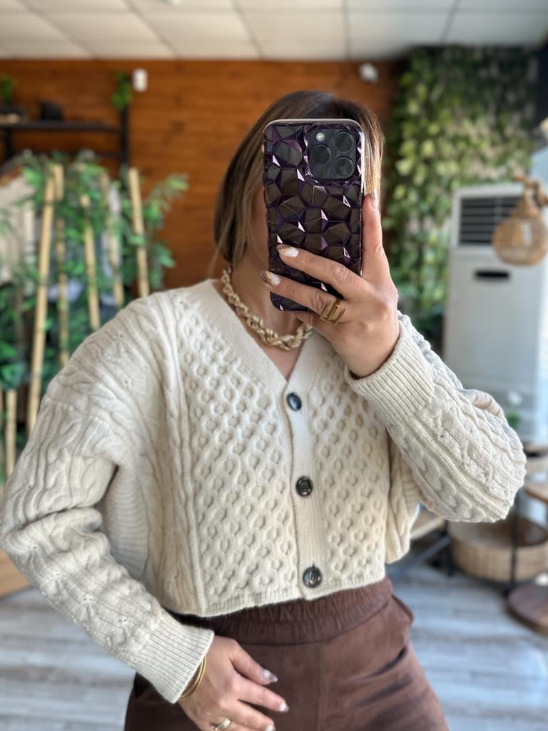 Robin Düğmeli Örme Tok Triko Kazak Taş