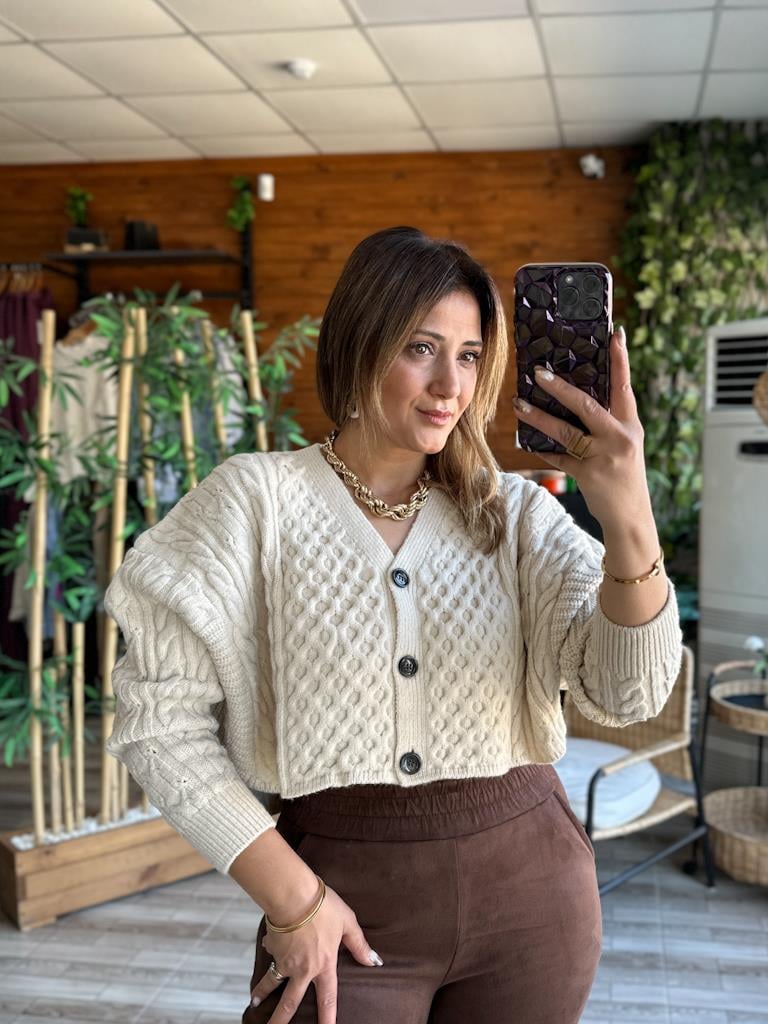 Robin Düğmeli Örme Tok Triko Kazak Taş