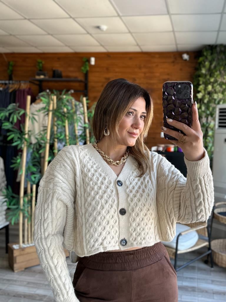 Robin Düğmeli Örme Tok Triko Kazak Taş