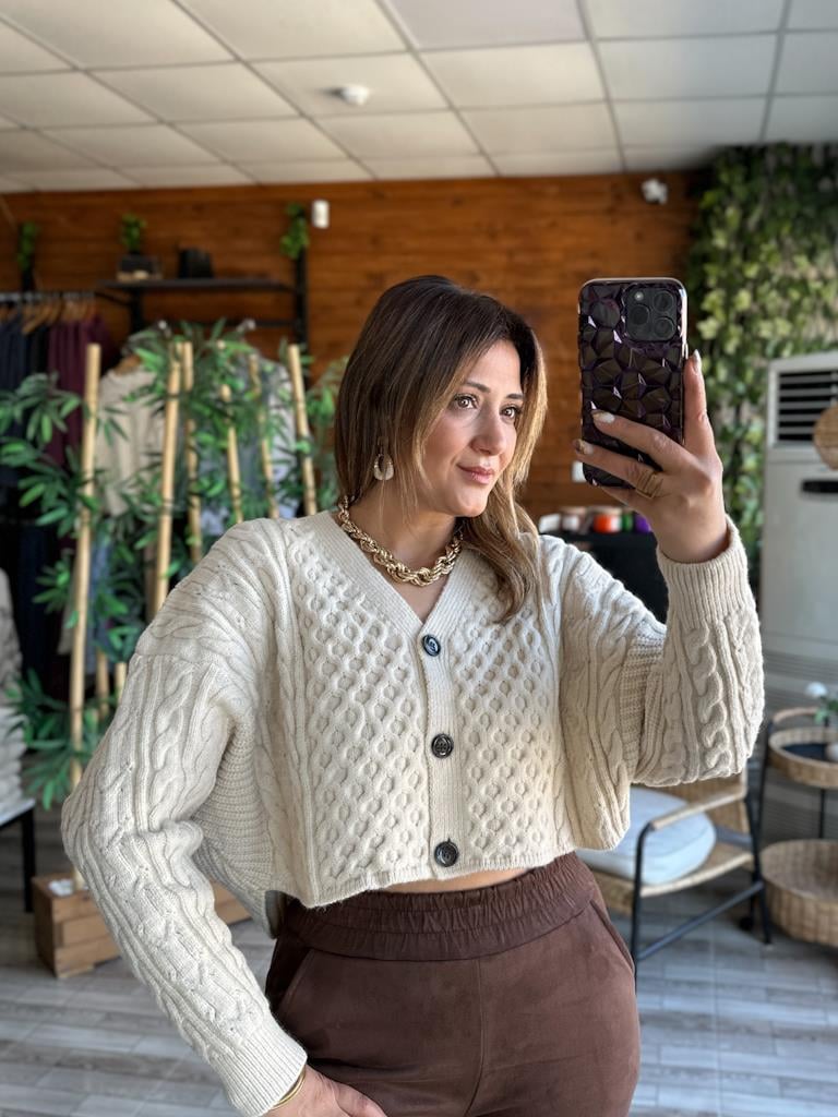 Robin Düğmeli Örme Tok Triko Kazak Taş