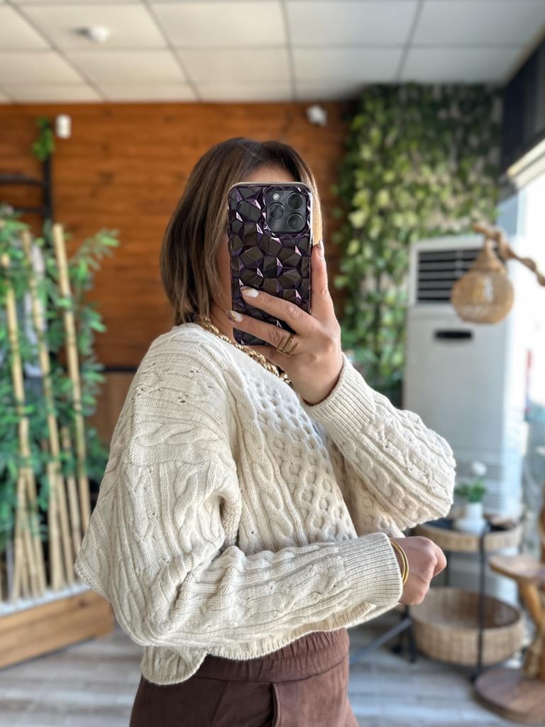 Robin Düğmeli Örme Tok Triko Kazak Taş