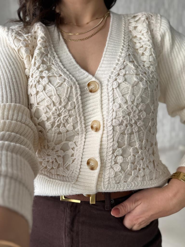 Robin Önü Dantel Örme Hırka