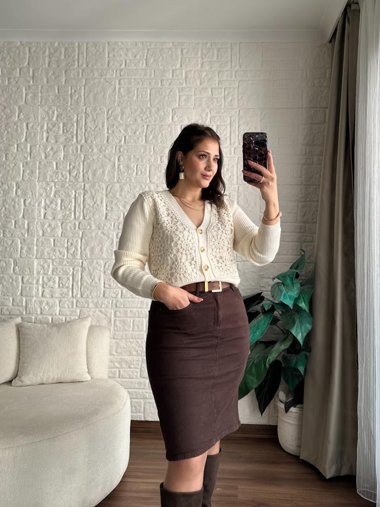 Robin Önü Dantel Örme Hırka