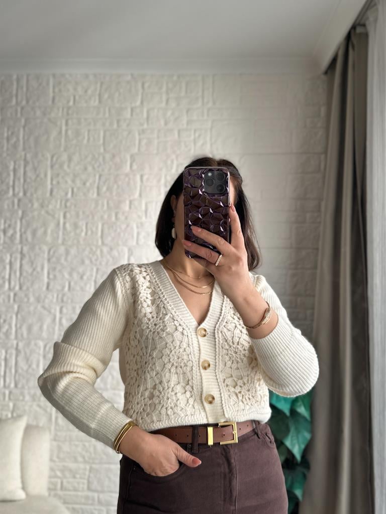 Robin Önü Dantel Örme Hırka