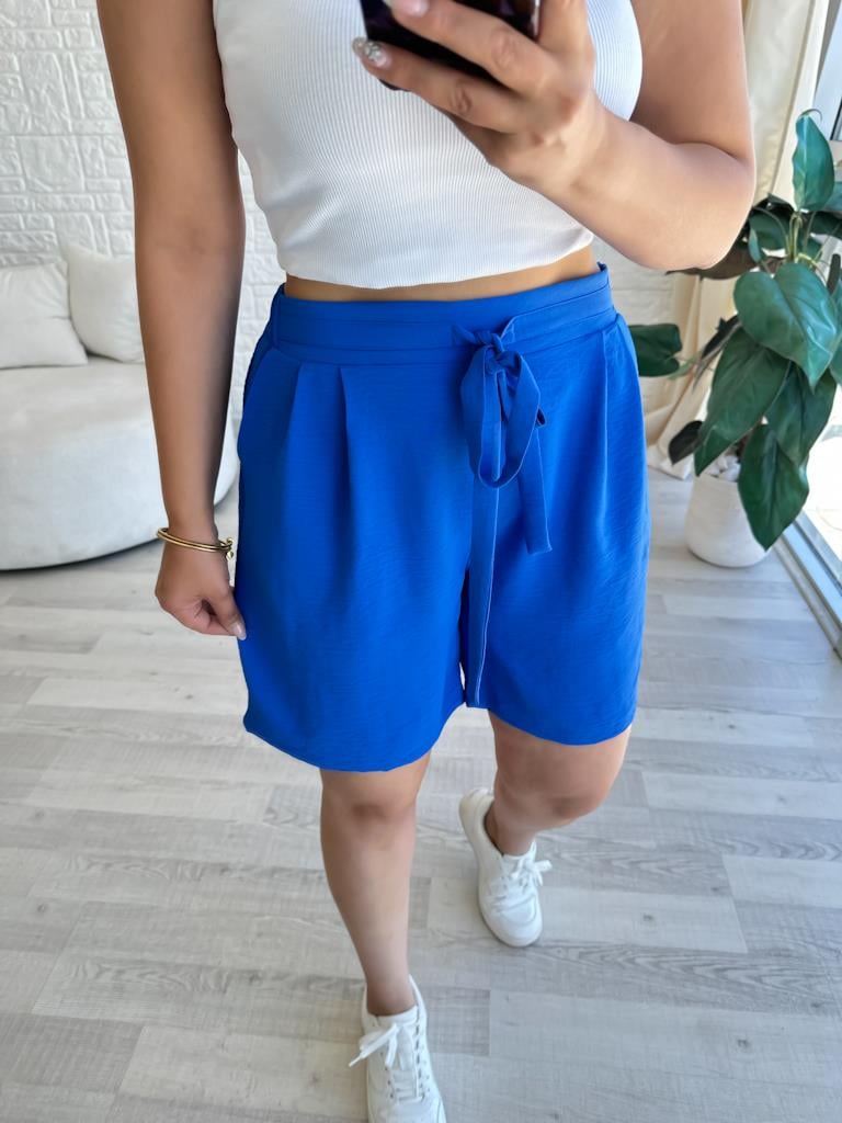 Saks Mavi  Özel Üretim Arka Bel Lastikli İthal Aerobin Şort
