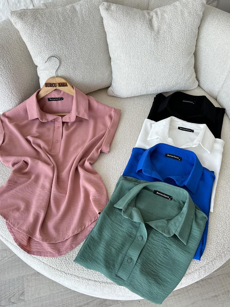 Saks Mavi Özel Üretim İthal Aerobin Yaka Patlı Gömlek