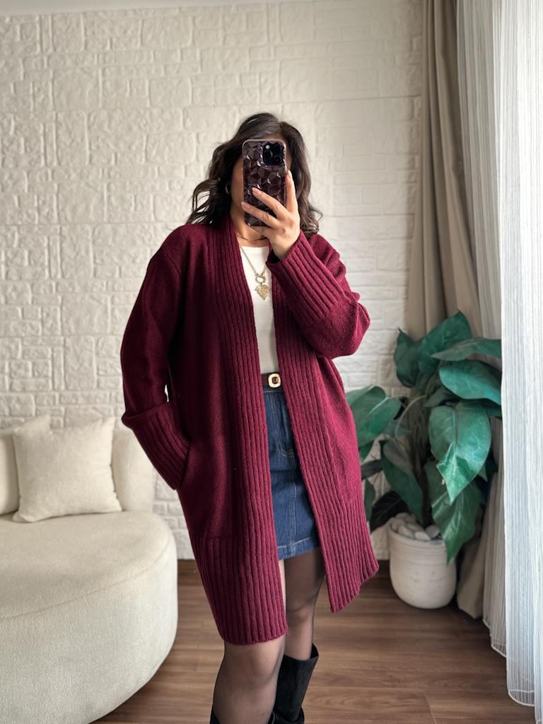 Salaş Örme Hırka Bordo