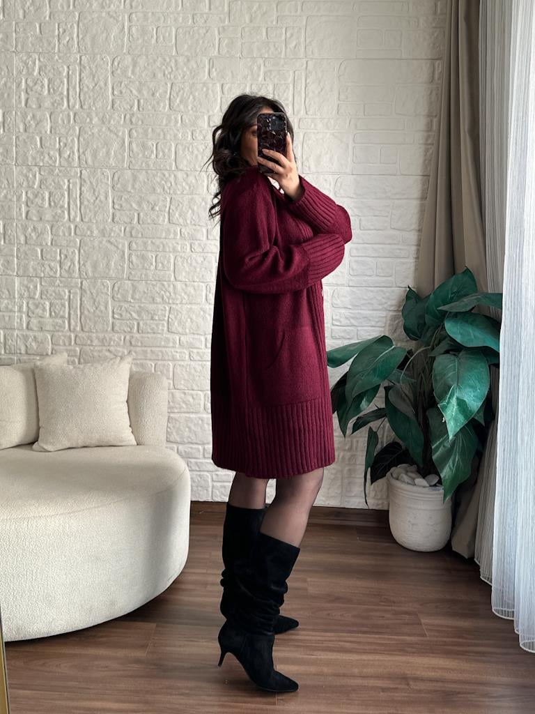 Salaş Örme Hırka Bordo