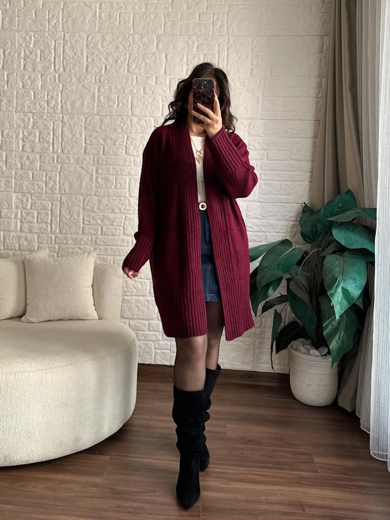 Salaş Örme Hırka Bordo