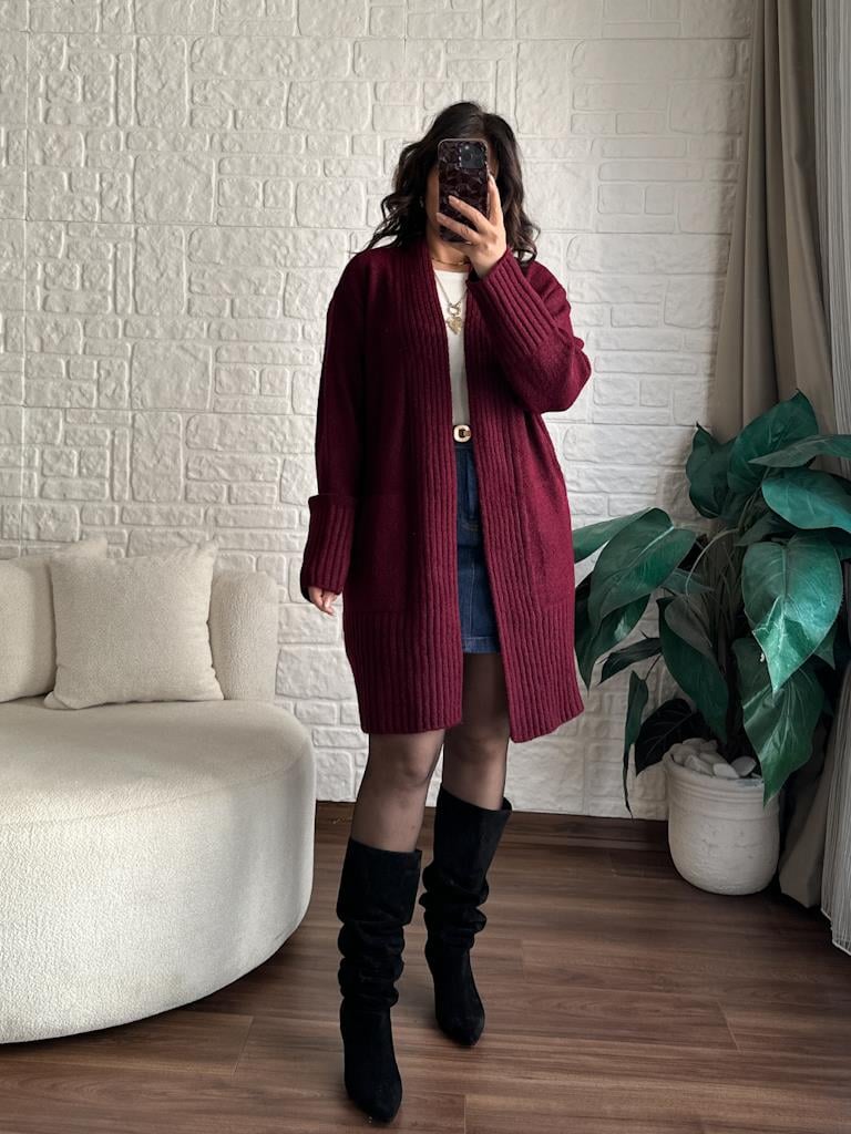 Salaş Örme Hırka Bordo