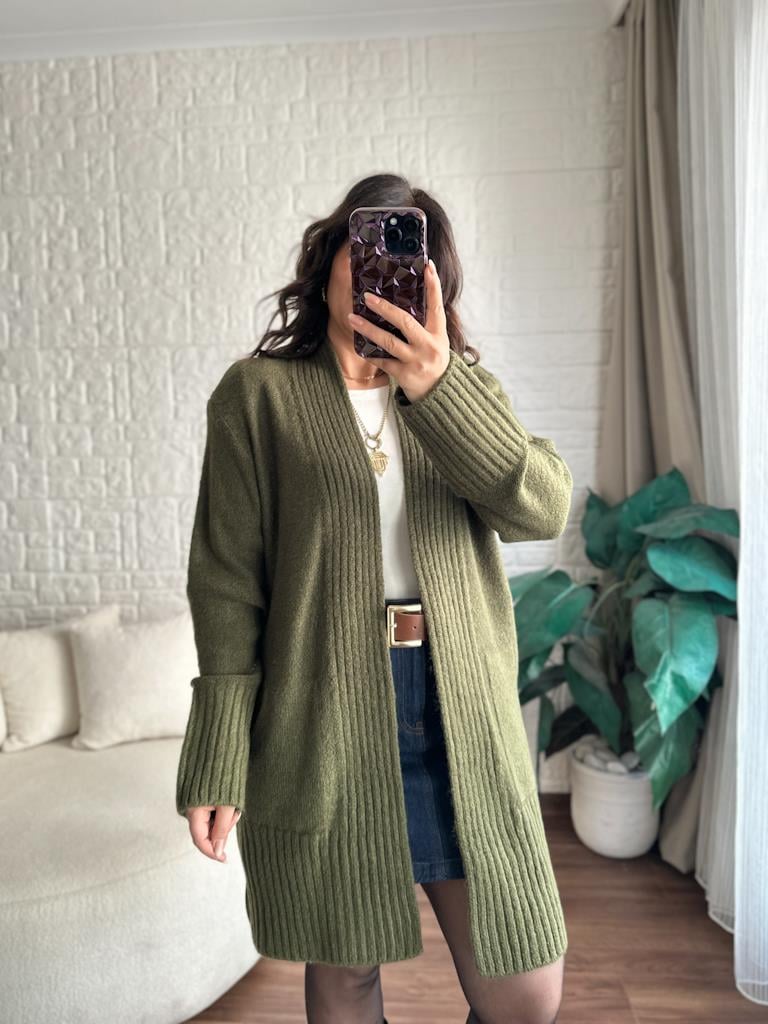 Salaş Örme Hırka Haki Yeşil