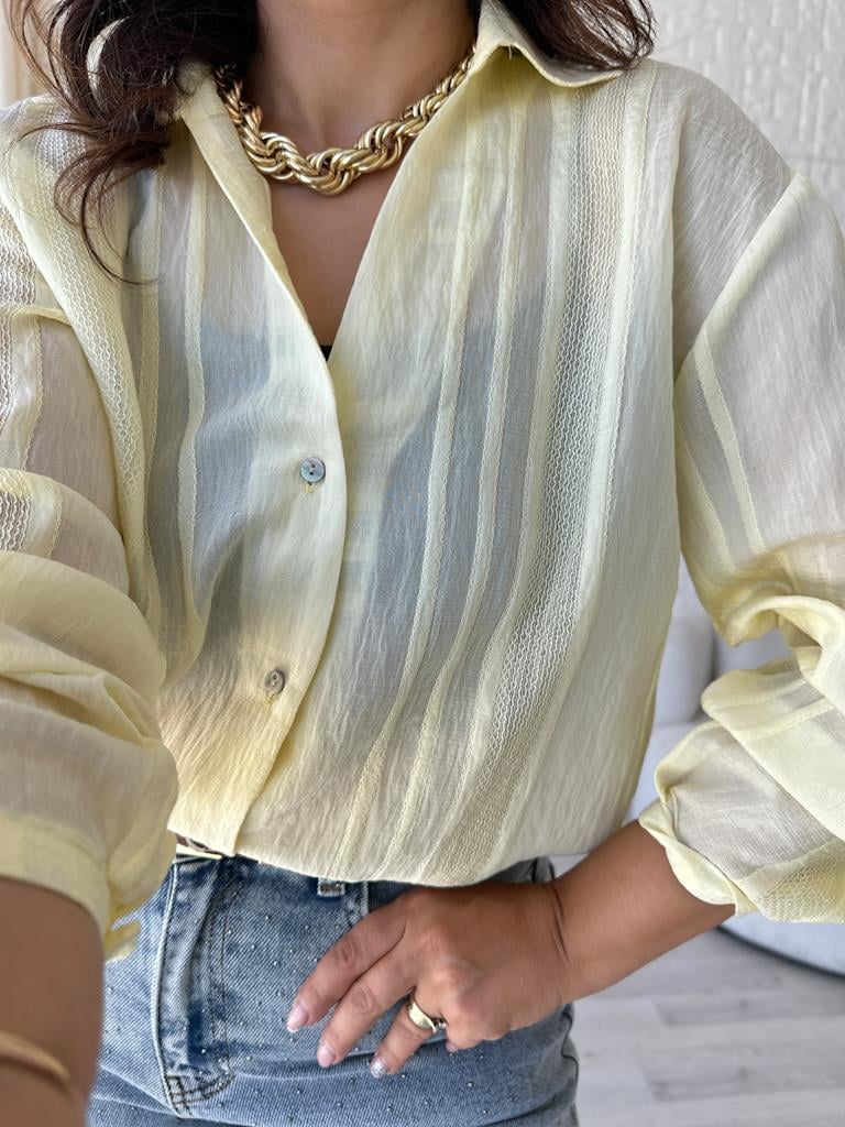 Sarı Jakar Transparan Gömlek