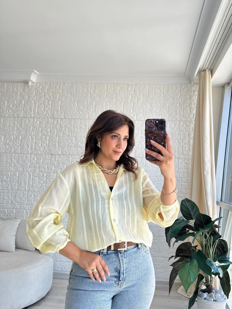 Sarı Jakar Transparan Gömlek