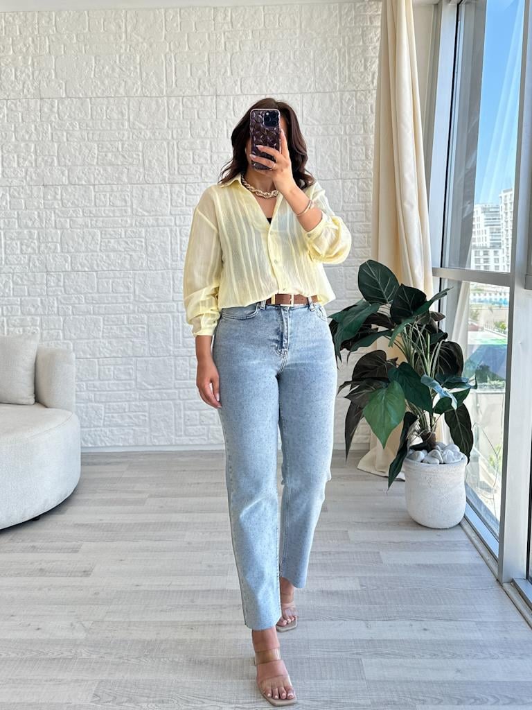 Sarı Jakar Transparan Gömlek