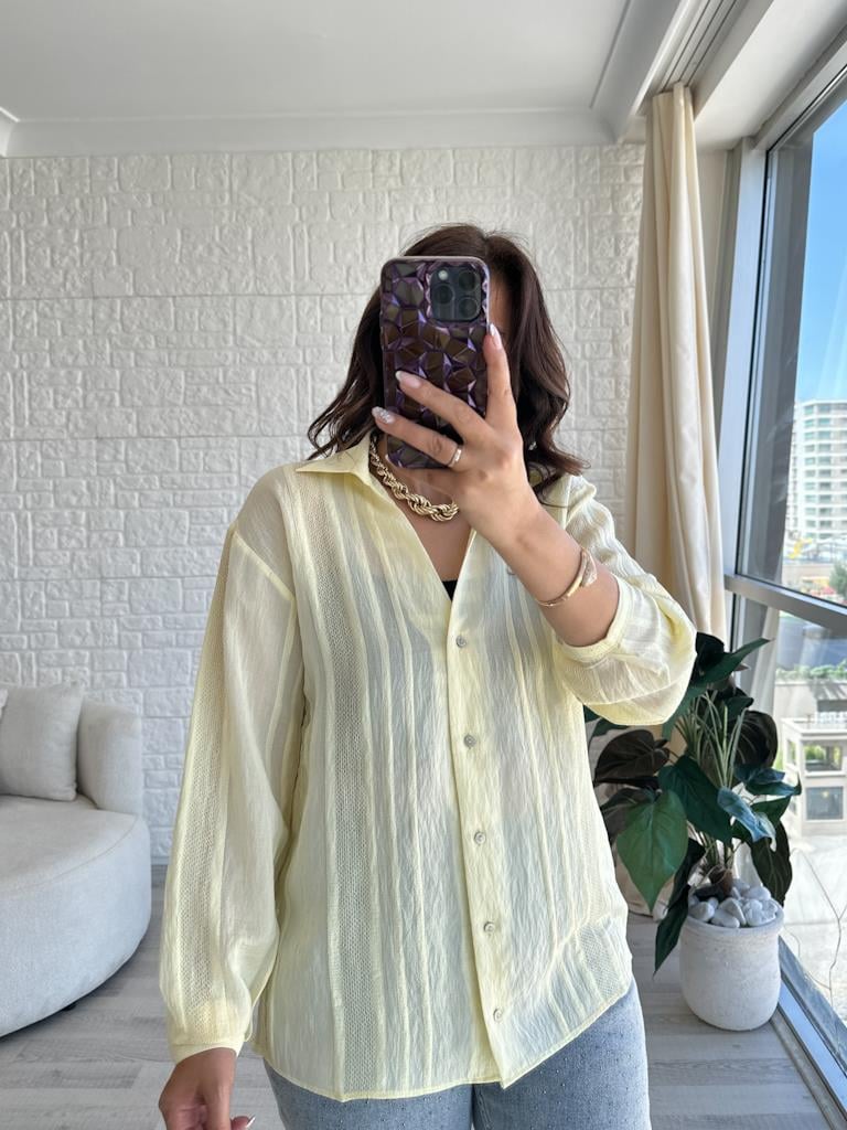 Sarı Jakar Transparan Gömlek