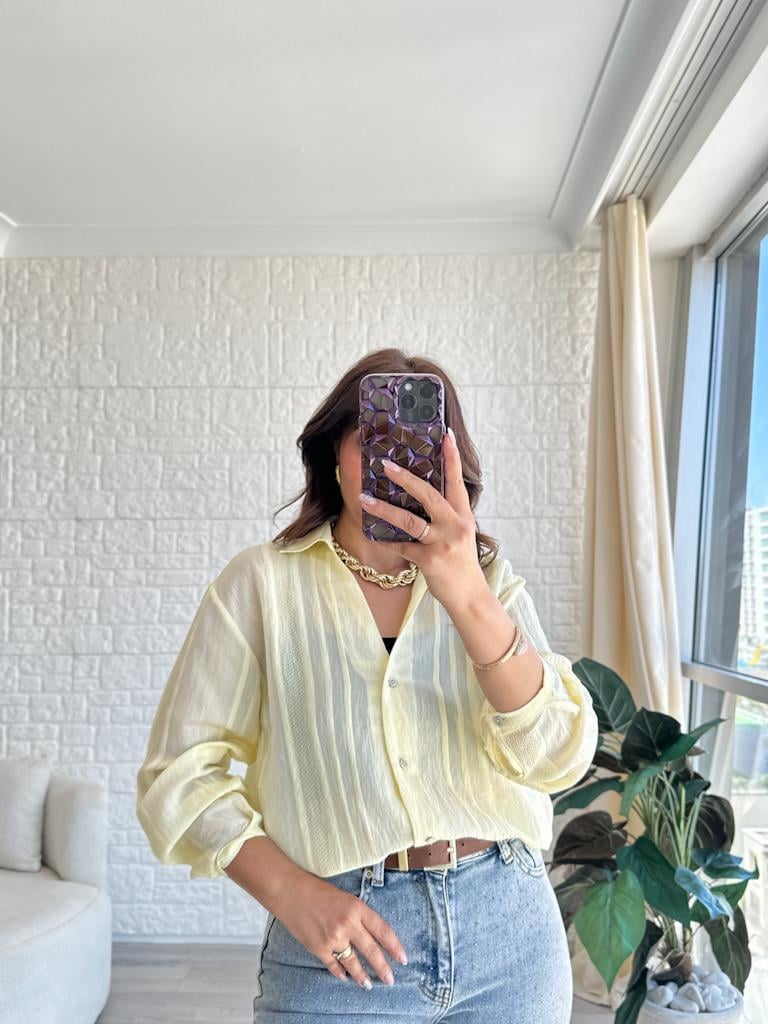 Sarı Jakar Transparan Gömlek