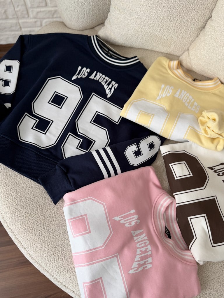 Sarı Los Angeles Baskılı İki İplik Pamuk Crop Sweat