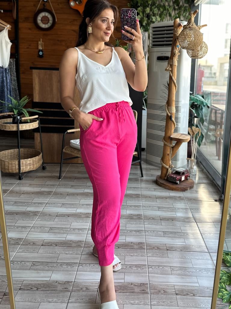 Şeker Pembe İthal Aerobin Paça Pens Detay Pantolon