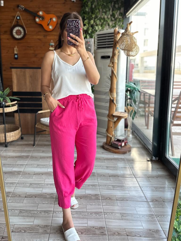 Şeker Pembe İthal Aerobin Paça Pens Detay Pantolon