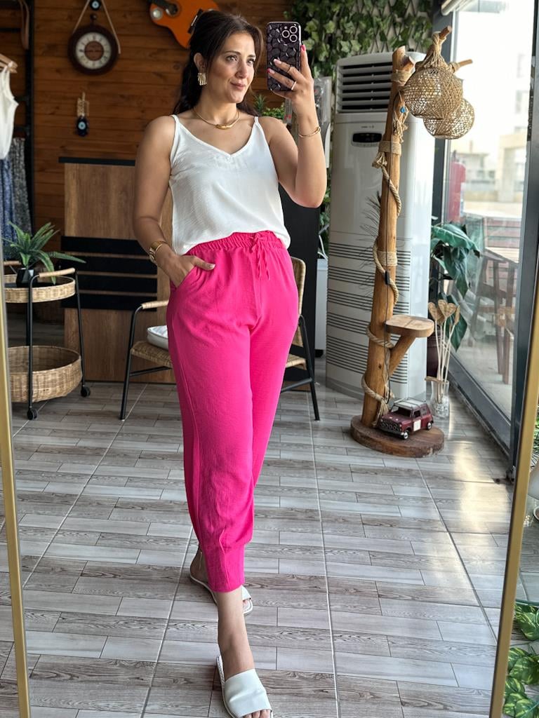 Şeker Pembe İthal Aerobin Paça Pens Detay Pantolon