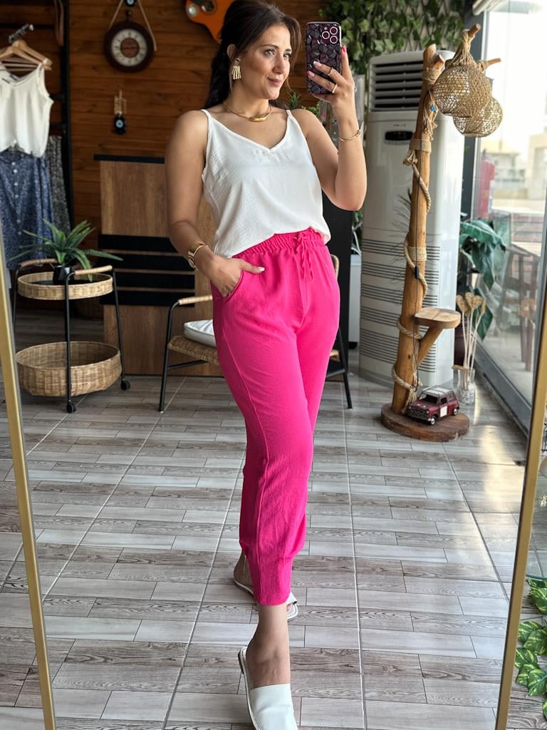 Şeker Pembe İthal Aerobin Paça Pens Detay Pantolon