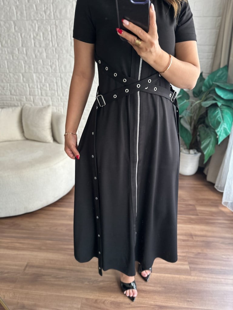 Siyah Fermuarlı Kuşgözü Model Modal Elbise