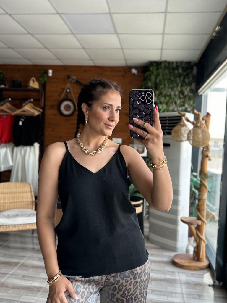 Siyah İthal Aerobin Kumaş Kalın Askılı Bluz