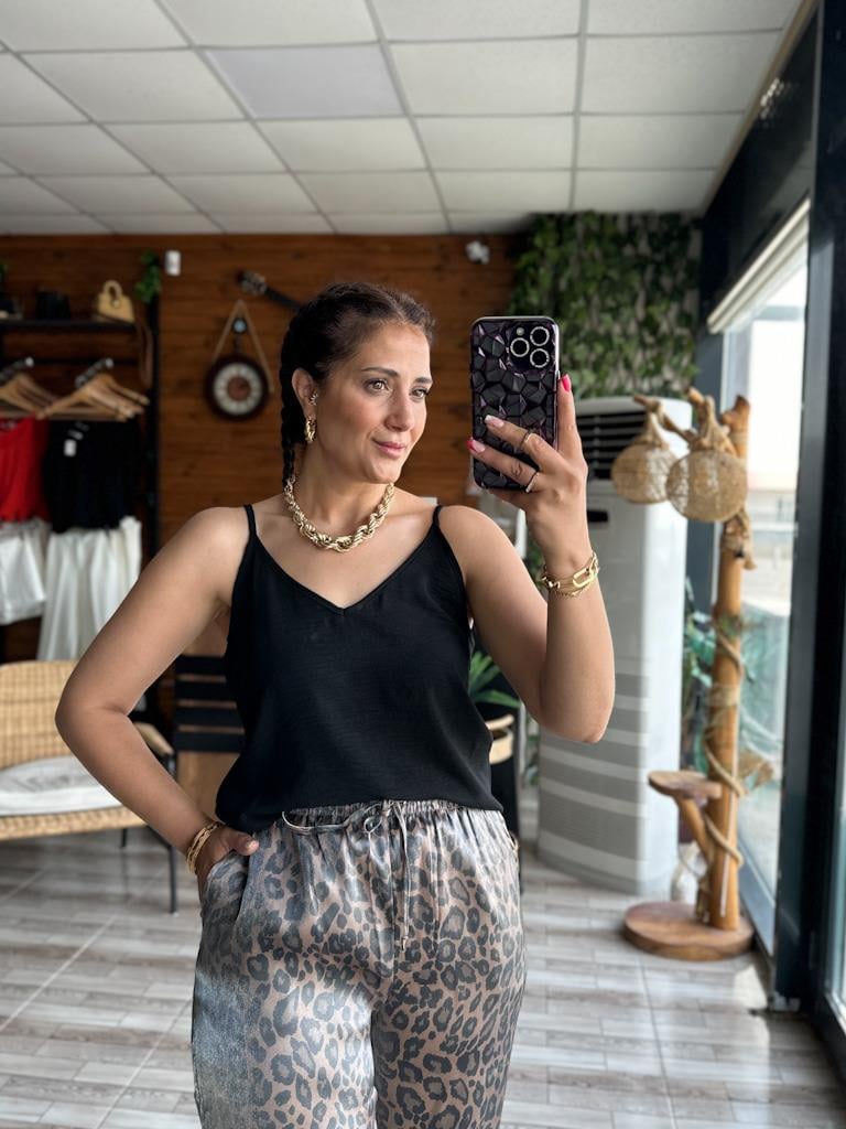 Siyah İthal Aerobin Kumaş Kalın Askılı Bluz