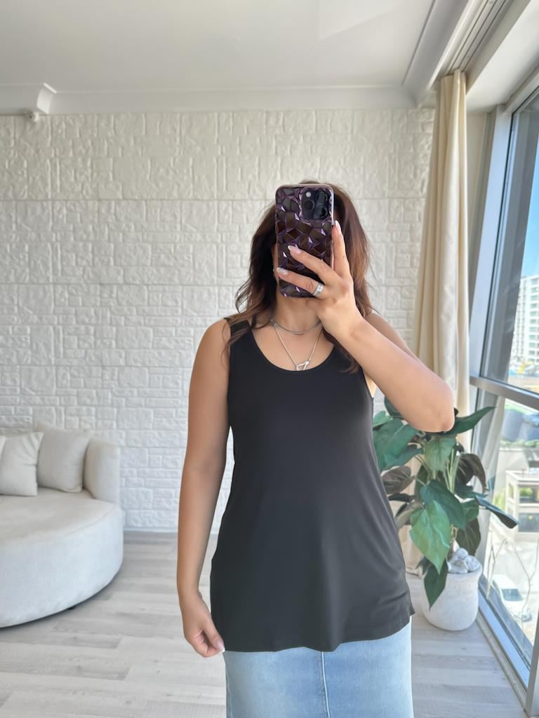 Siyah Kalın Askılı Dökümlü Premium Modal Atlet Bluz