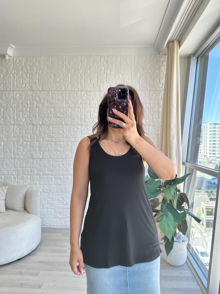 Siyah Kalın Askılı Dökümlü Premium Modal Atlet Bluz