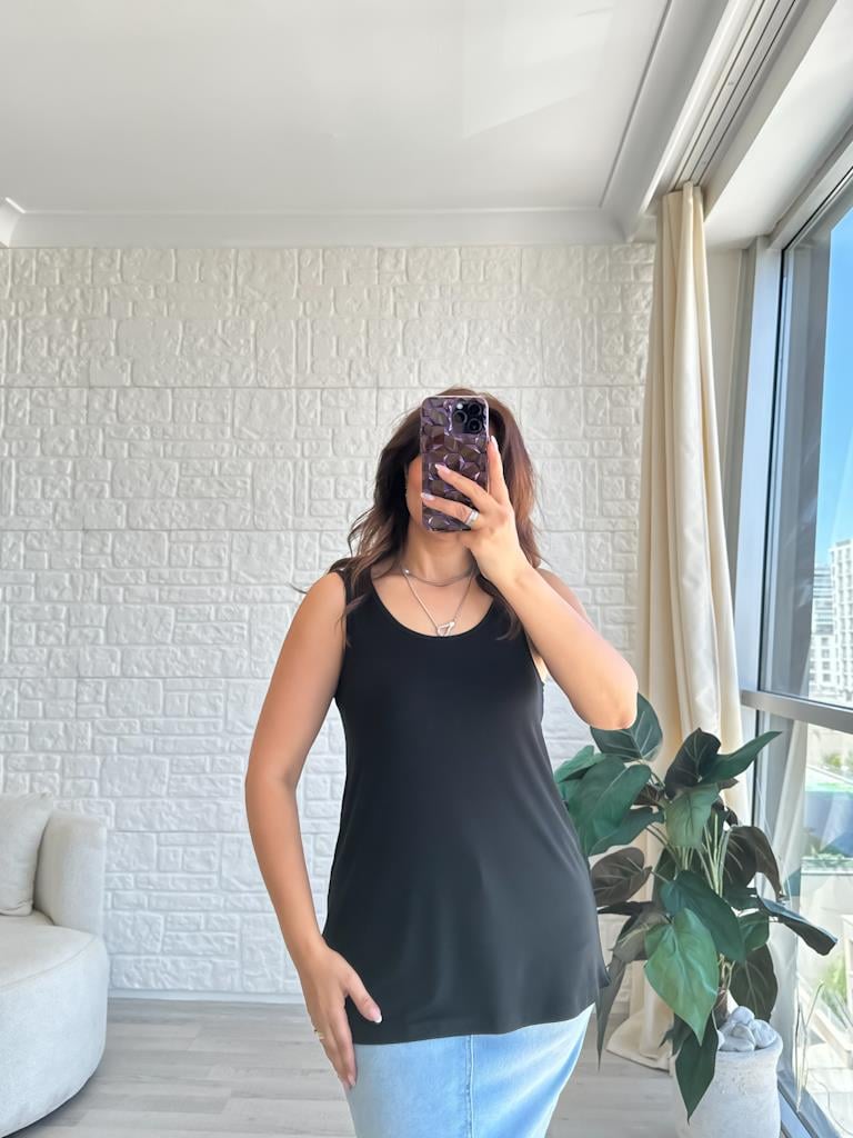 Siyah Kalın Askılı Dökümlü Premium Modal Atlet Bluz