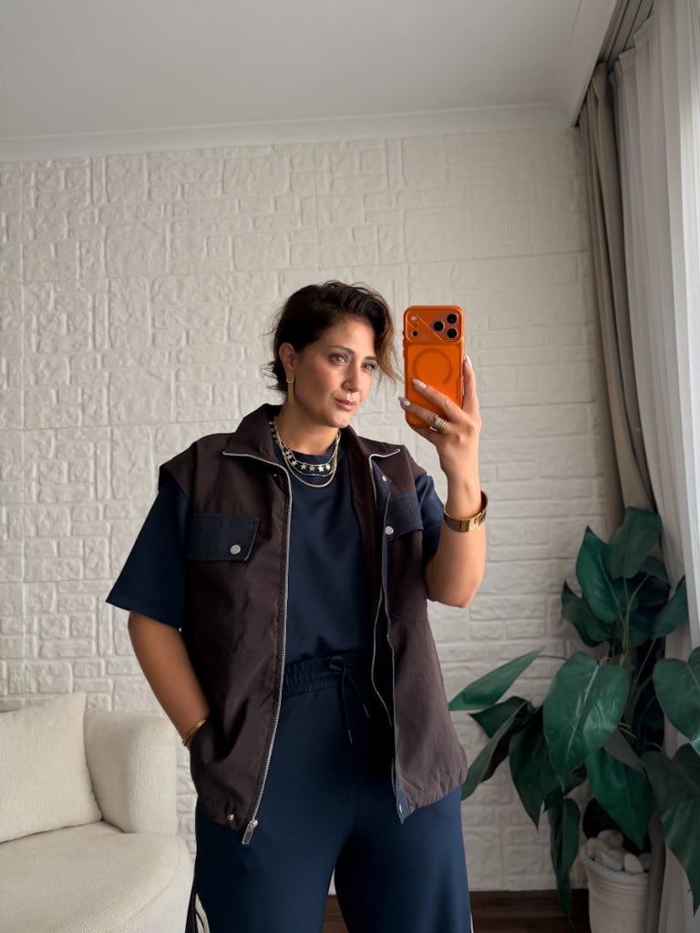 Tasarım Jean Detaylı Yelek Bluz Pantolon Takım