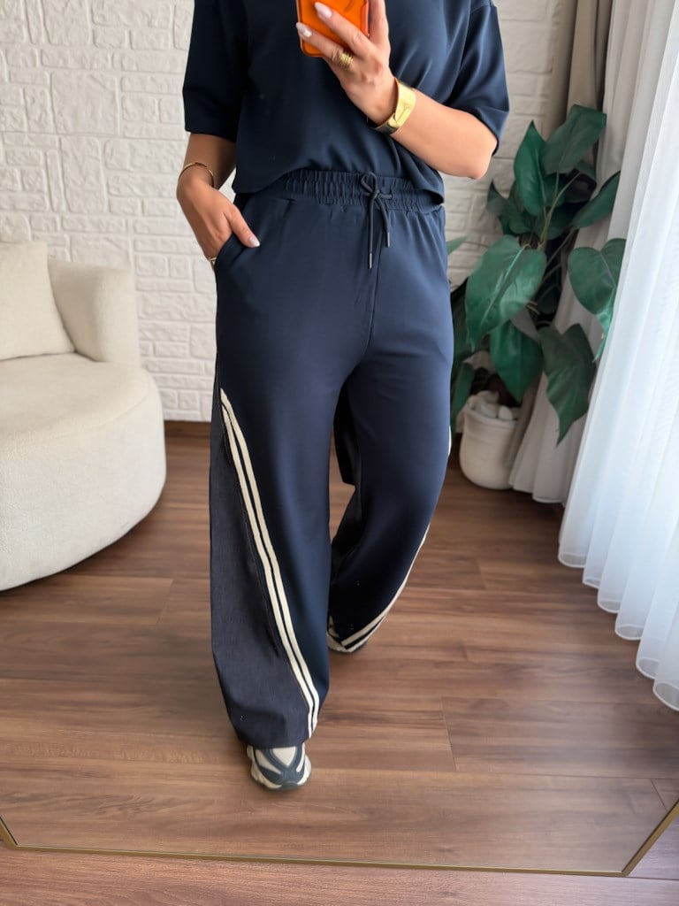 Tasarım Jean Detaylı Yelek Bluz Pantolon Takım